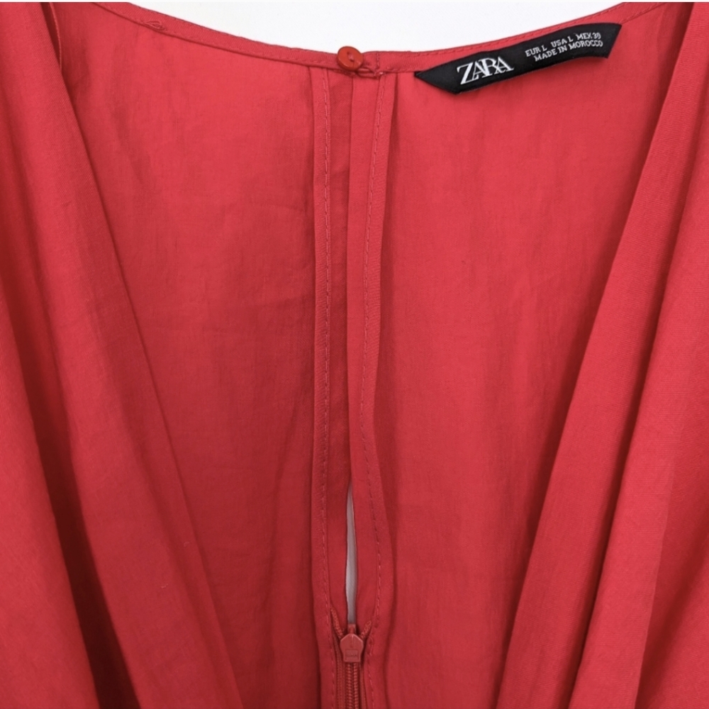 NWT Zara Midi Dress Sarong Style Twist Front Plunging Neckline Pockets Beachy L - Picture 11 of 17